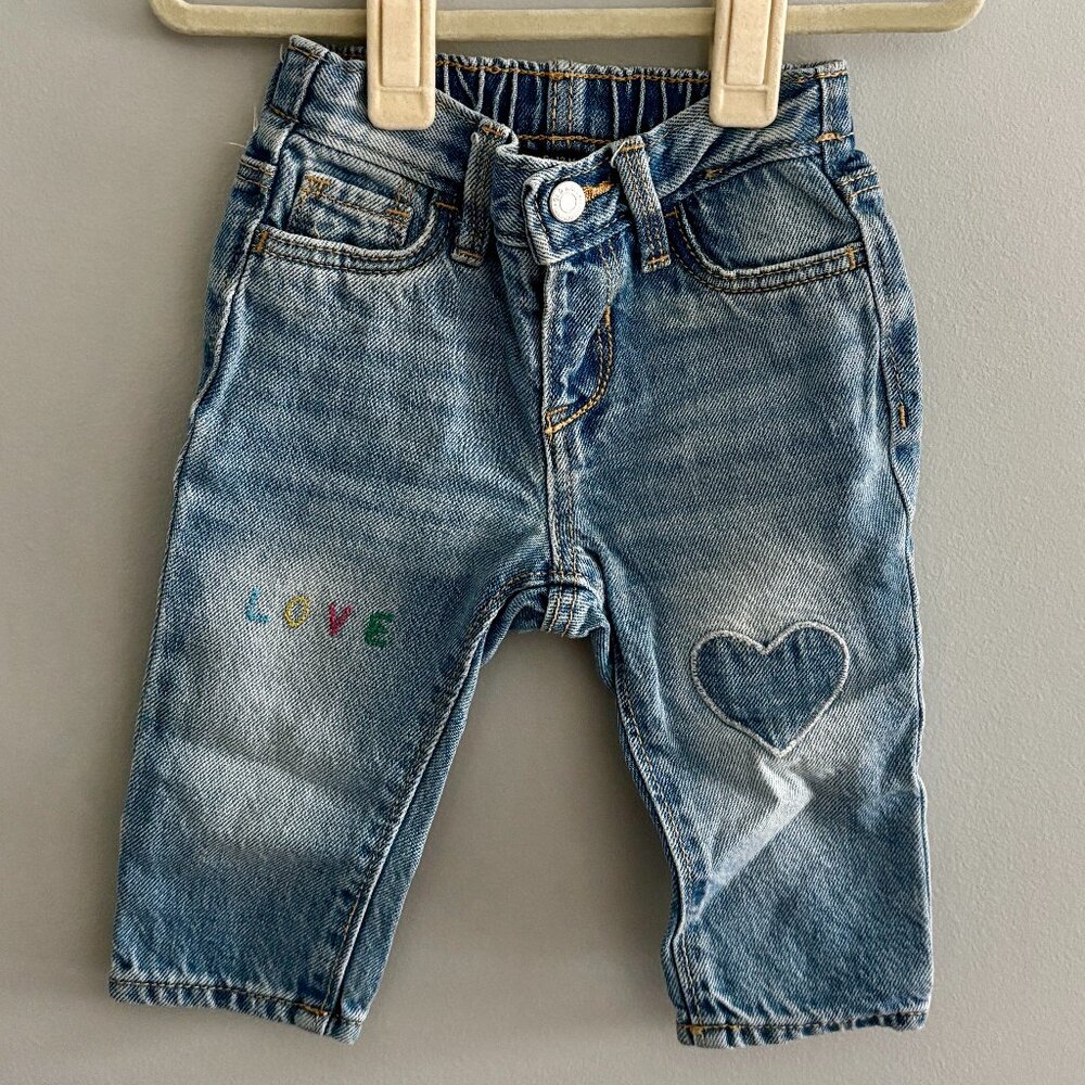 Old Navy "Love" Embroidered Light Wash Denim Jeans VGUC 6-12M